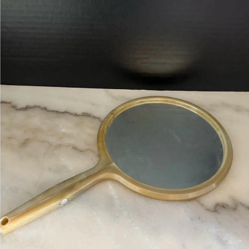 VINTAGE MCM Celluloid Hand Mirror Unbroken Large13